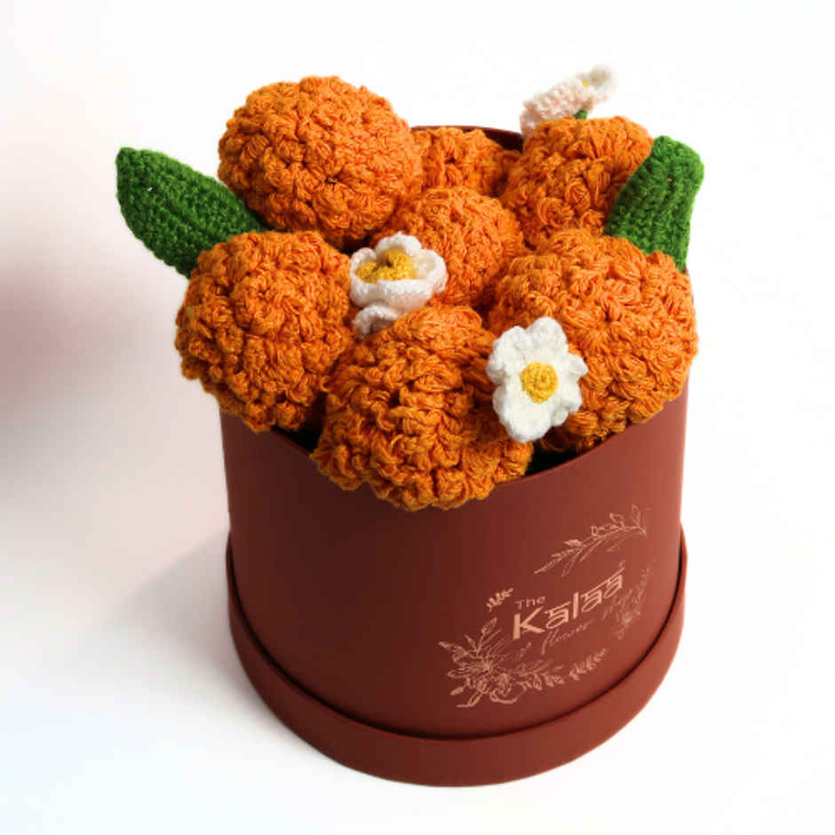 Handcrafted Crochet Marigolds Festive Flower Box | The Kalaa Store