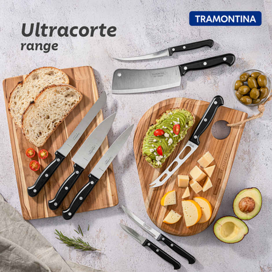 Tramontina Ultracorte Stainless Steel Fruit Knife/,12cm/4.7 inch | Black | Wavy/Serrated Edge | Antimicrobial |Polypropylene Handle |Dishwasher Safe | 5 Year Warranty | Made in Brazil