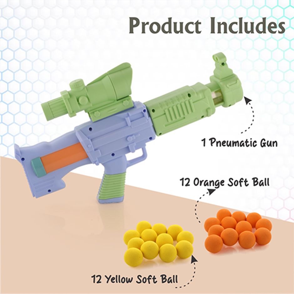 Aditi Toys Space Explorer Pneumatic Gun Include 24 Soft Foam Ball, Indoor/Outdoor, Above 5+, |Green