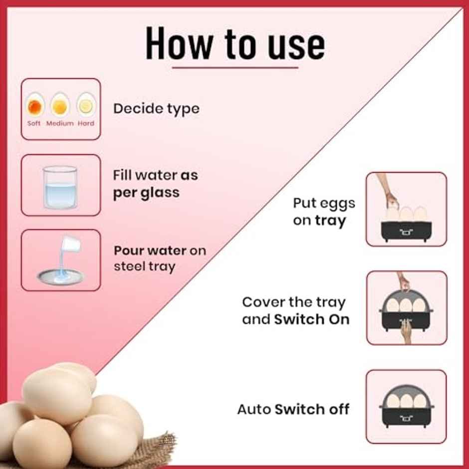 truTRTL Smart 4-in-1 Egg Boiler Machine 350 Watts | Boil upto 14 Eggs, Poach Eggs, Steam Vegetables Make Dhokla, Reheat (828 ml) - Black