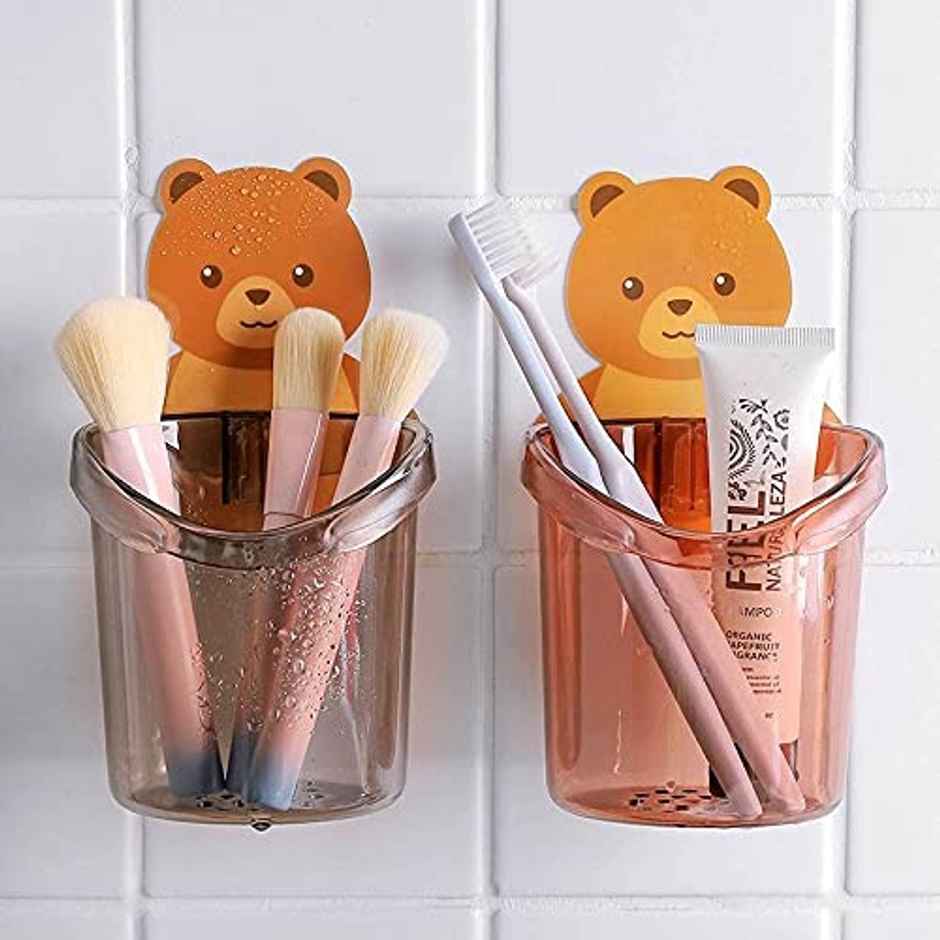 Perpetual Self-Adhesive Toothbrush Holder, 4 Pcs Teddy Bear Shaped for Bathroom Storage