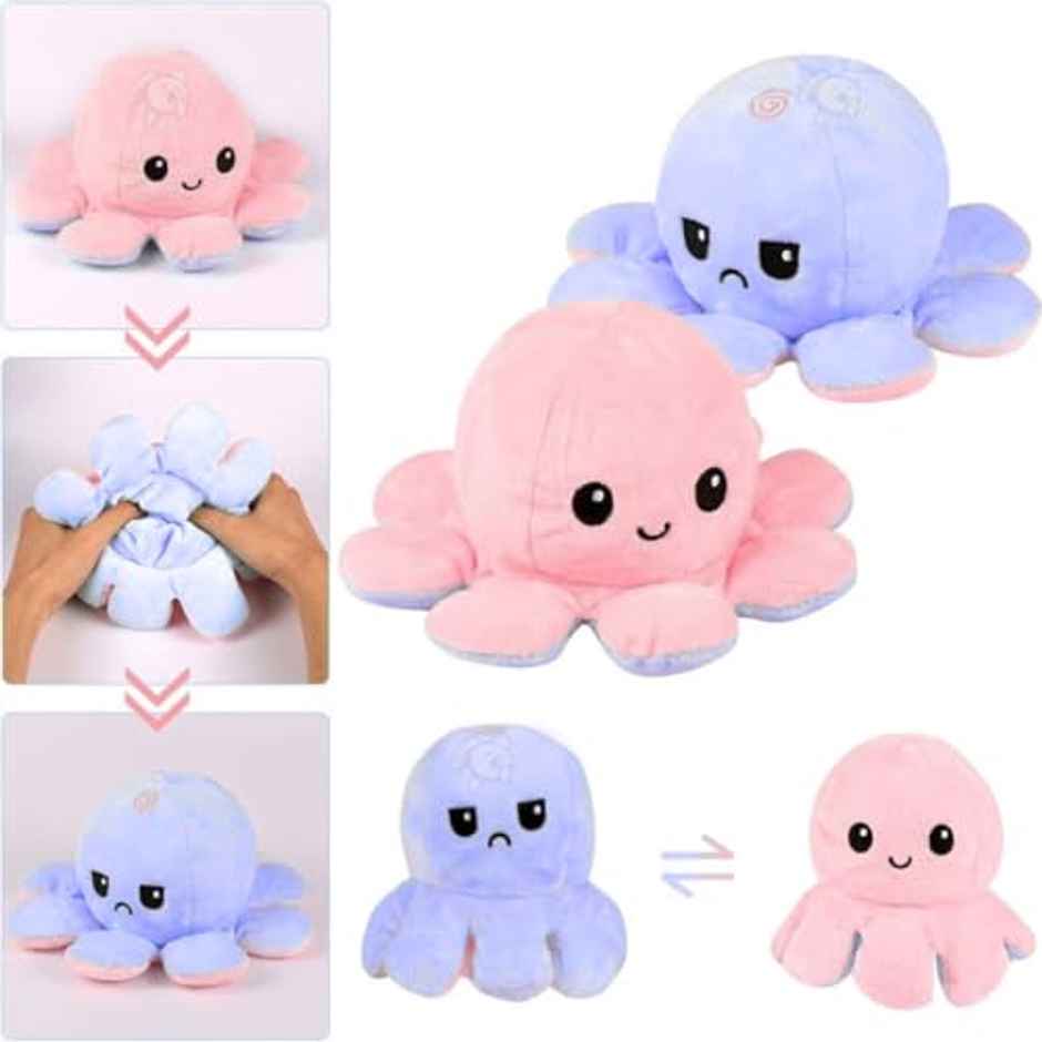 Storio Reversible Octopus Plushie | Soft Cute Mood Plush Toy for Kids | 19 cm