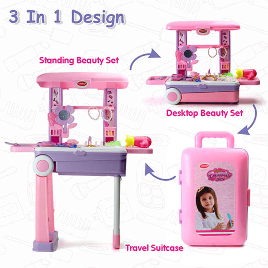 Aditi Toys Beauty Set Trolley - Portable 25-Piece Makeup Kit on Wheels for Girls 3+, BIS Approved