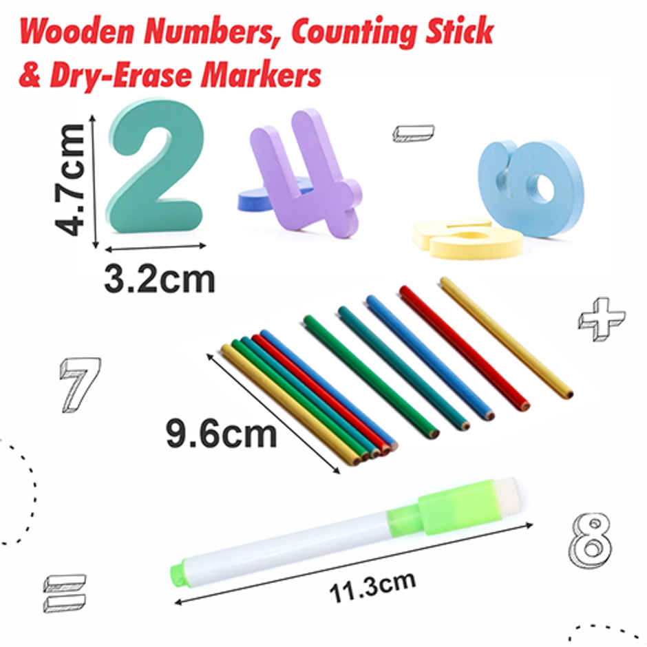 Aditi Toys Math Genius - Wooden Numbers & Wipe-Clean Cards, Educational Math Kit for Kids 3+