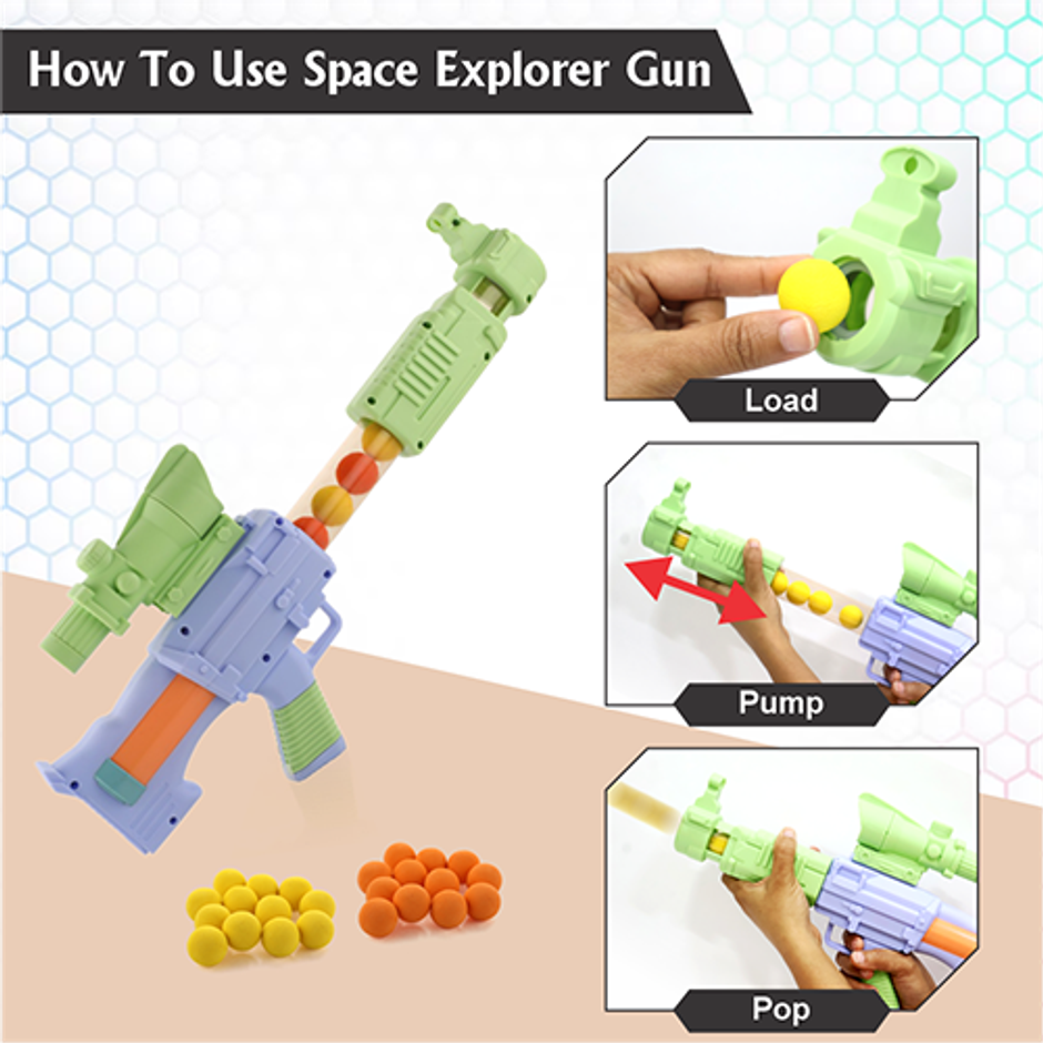 Aditi Toys Space Explorer Pneumatic Gun Include 24 Soft Foam Ball, Indoor/Outdoor, Above 5+, |Green