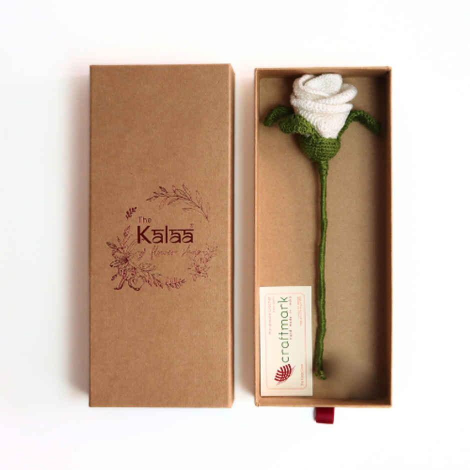 Handcrafted Crochet Single White Rose Gift Box | The Kalaa Store