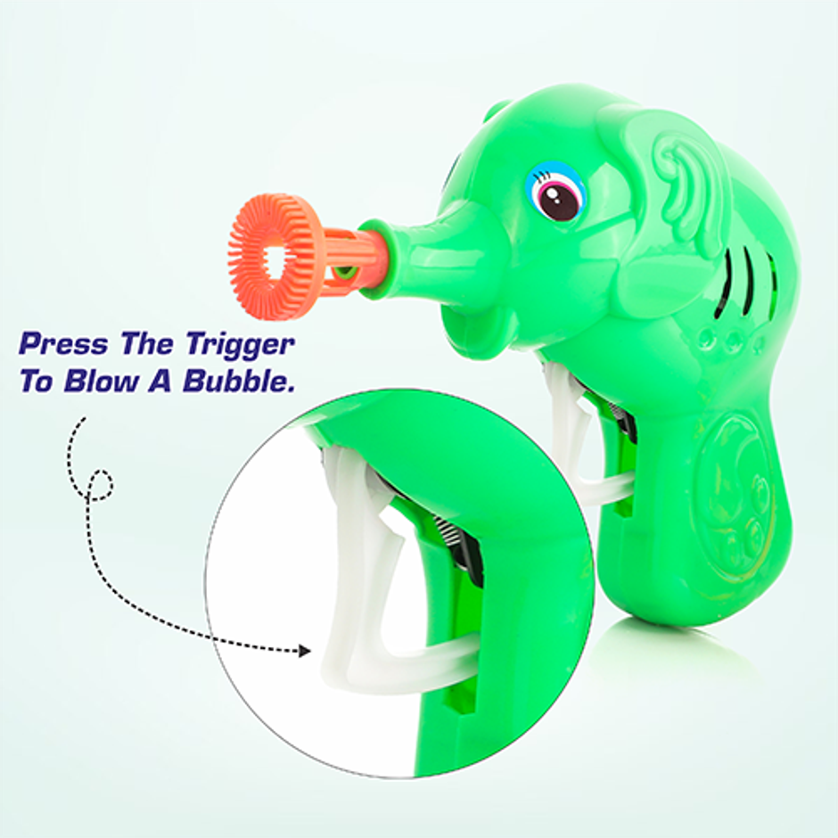 Aditi Toys Elephant Bubble Gun Toy for Kids with 100 ml Bubble Liquid Bottle, Toy Bubble Maker-Green