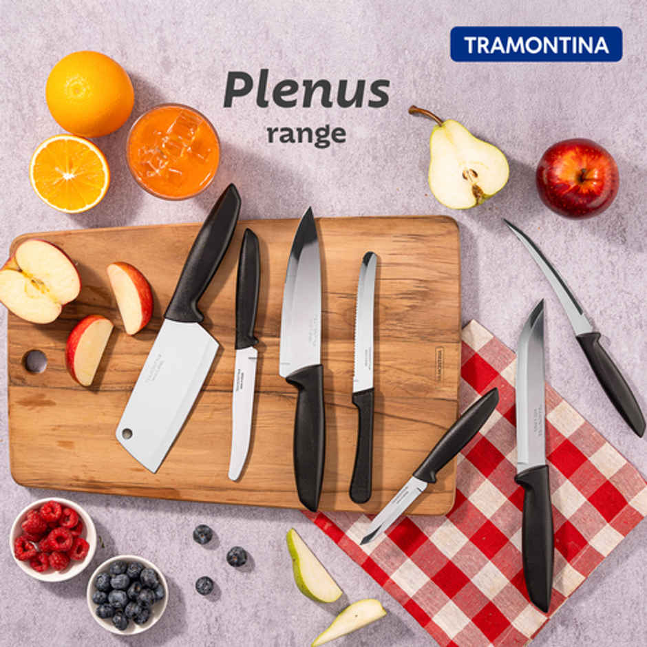 Tramontina Plenus Stainless Steel Vegetable and Fruit Knife/Chaku, 7cm/2.7 inch | Black | Straight/Plain Edge Knife | Polypropylene Handle | Dishwasher Safe | 5 Year Warranty | Made in Brazil