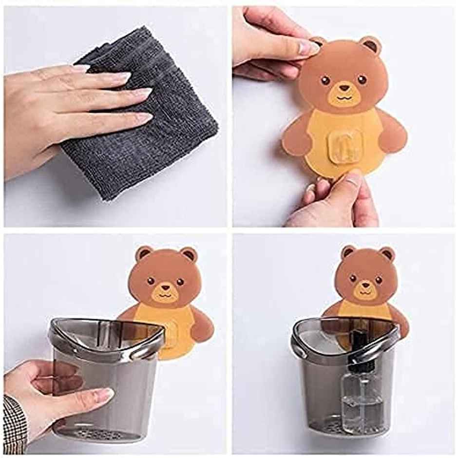 Perpetual Self-Adhesive Toothbrush Holder, 4 Pcs Teddy Bear Shaped for Bathroom Storage