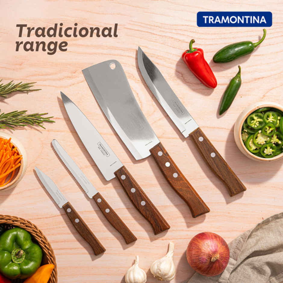 Tramontina Tradicional Stainless Steel Kitchen Knife Chaku, 15 Cm 5.9 Inch | Brown