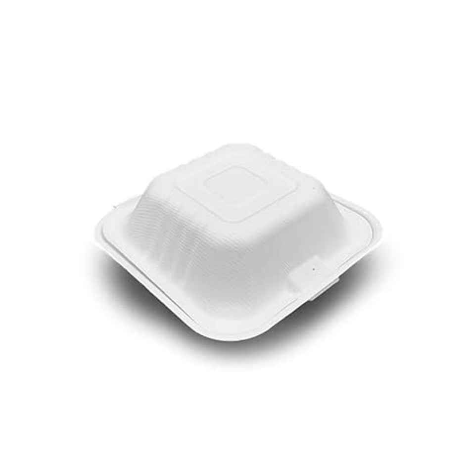 Sugarcane Fiber Pulp Square Clamshell Box | Tempware