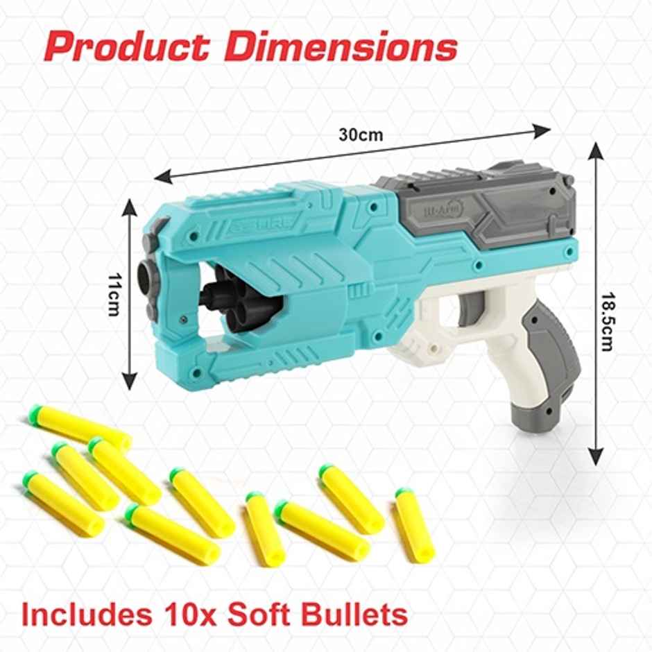 Aditi Toys Six Fire Dart Gun with 6|Dart Drum & 10 Soft Bullet | Hi|Arm Toy Gun | 6+ | LightBlue