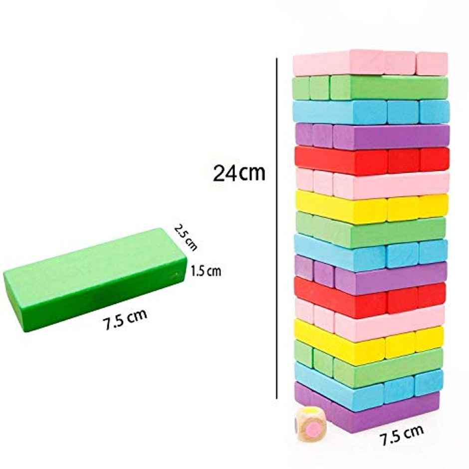 Storio Colorful Wooden Tumbling Tower Game | Family Board Game with Dice