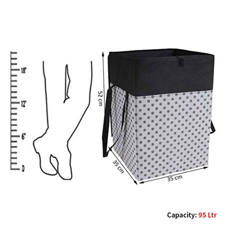 PrettyKrafts 75 L Large Laundry Basket | Foldable Hamper with Lid & Cloth Organizer - Grey Black