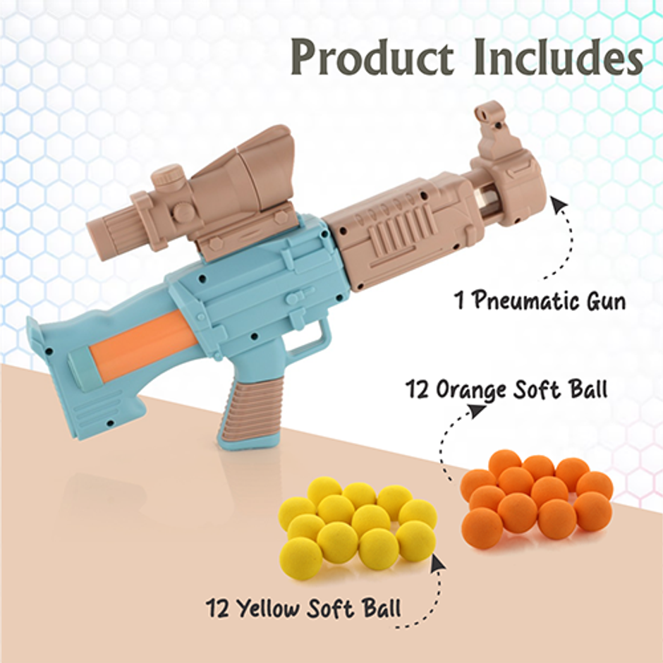 Aditi Toys Space Explorer Pneumatic Gun Include 24 Soft Foam Ball, Indoor/Outdoor, Above 5+, |Brown
