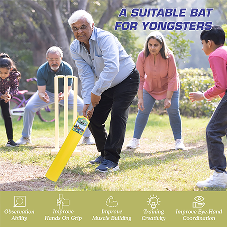 Aditi Toys Big Turf Cricket Bat, for Kids & Adults 15+ | Indoor/Outdoor | Yellow - 34.5 in