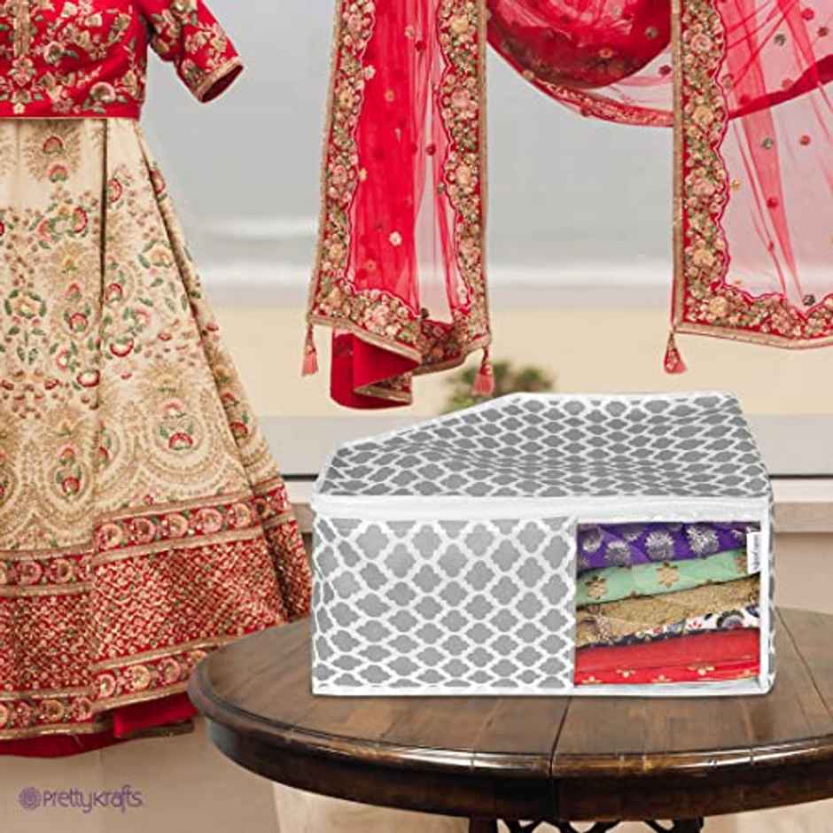 PrettyKrafts Blouse Cover Organizer | Cloth Storage Bags with Clear Window - Grey