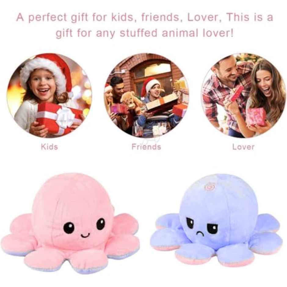 Storio Reversible Octopus Plushie | Soft Cute Mood Plush Toy for Kids | 19 cm