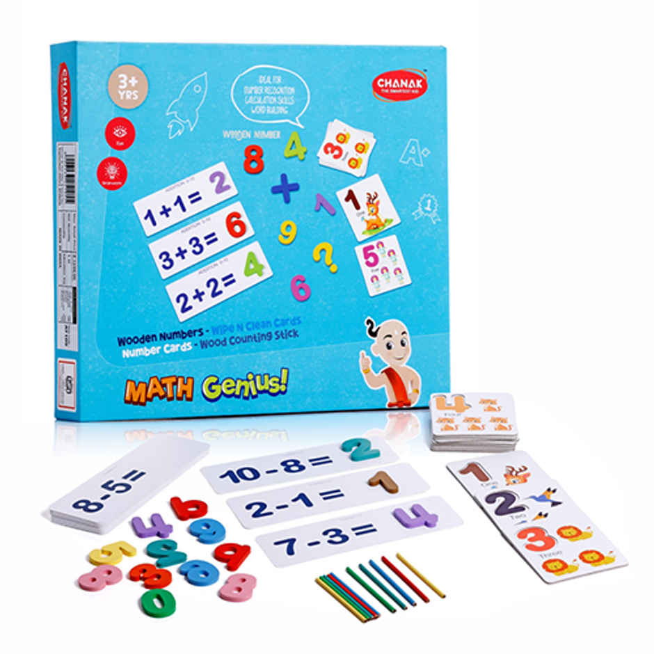 Aditi Toys Math Genius - Wooden Numbers & Wipe-Clean Cards, Educational Math Kit for Kids 3+