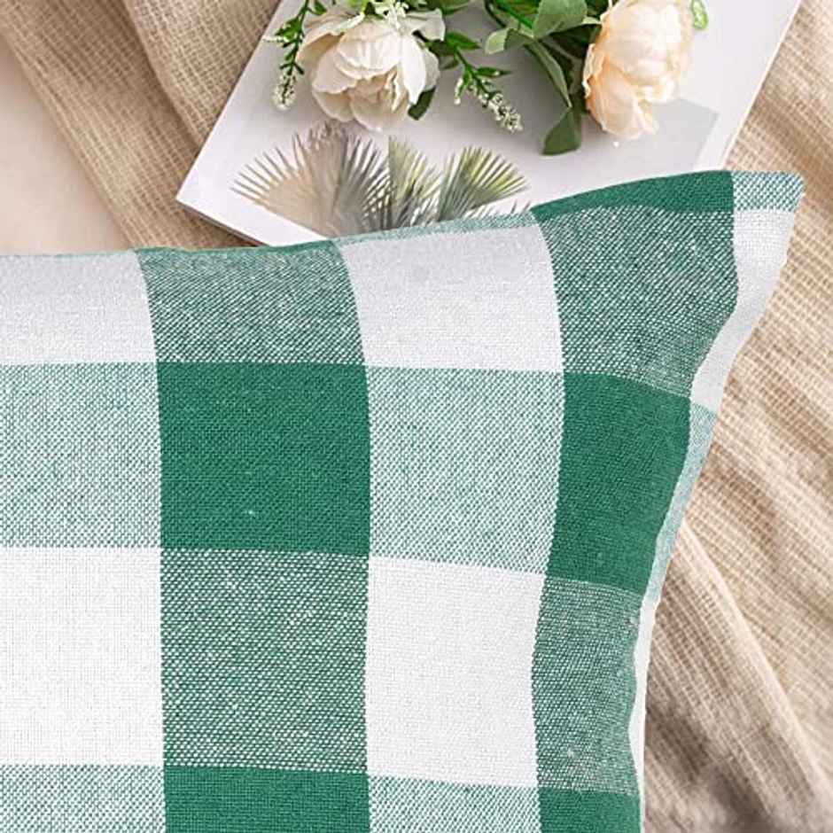 Lushomes Cotton Cushion Covers - Green White Checks | 20 x 20 inch
