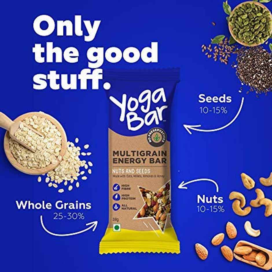 Yogabar Multigrain Energy Bars , Nuts and Seeds 35g - with Nuts,Oats,Millets, Gluten Free,Granola Bar Combo