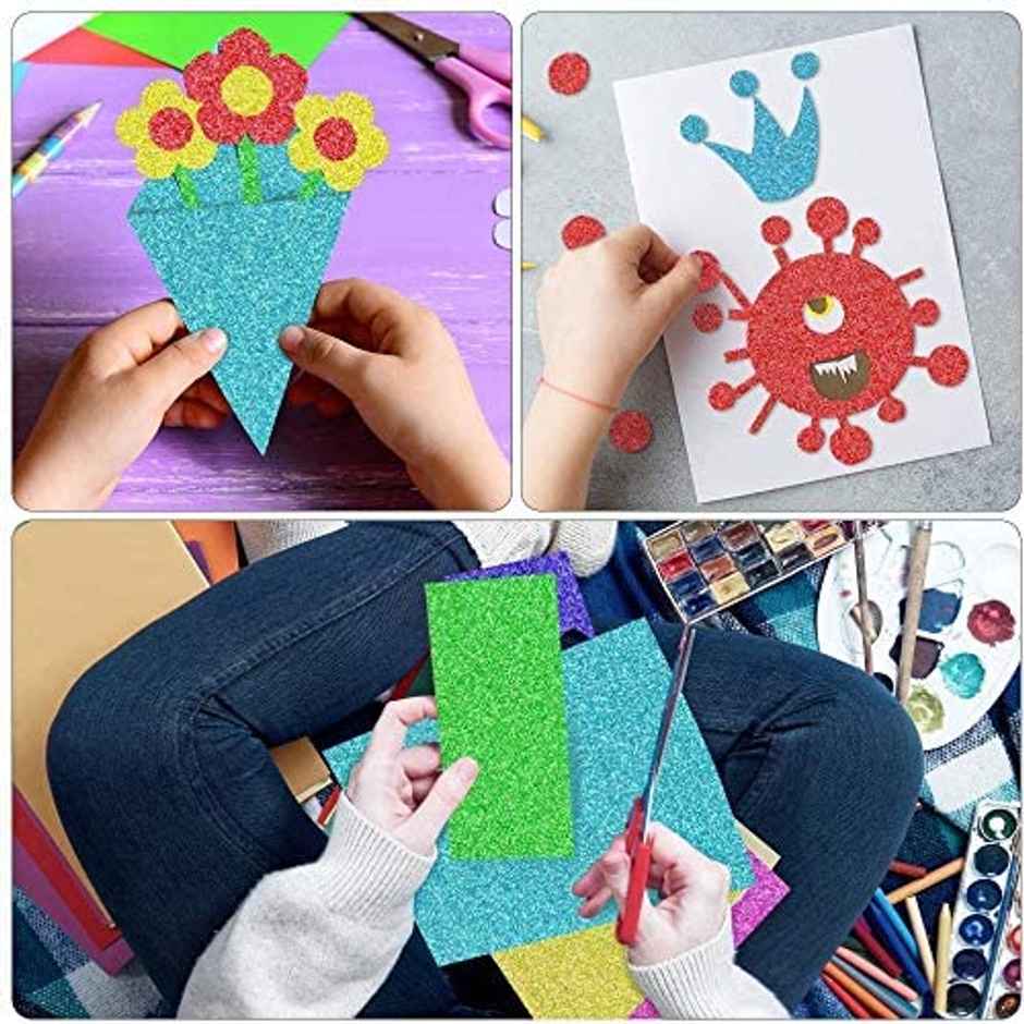 EVA Foam Glitter Sheets A4 Size, Assorted Colours