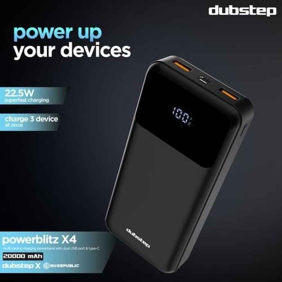 Dubstep Powerblitz X4 22.5W 20000 Mah Fast Charging Power Bank | Black