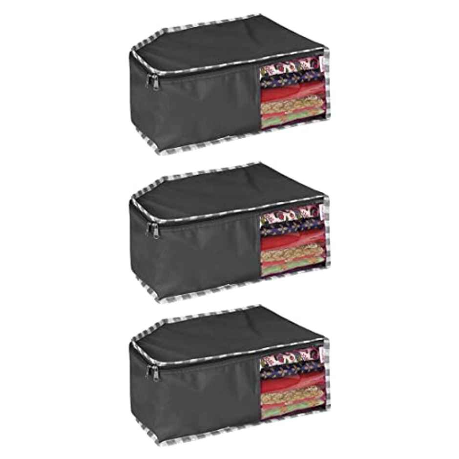 Prettykrafts Blouse Cover Wardrobe Organiser With Front Window (Pack Of 3, Black)