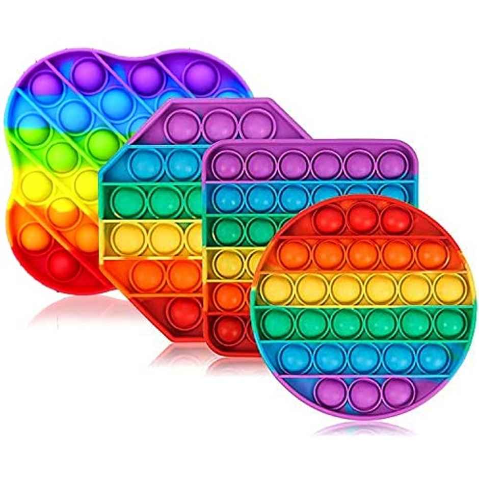 Toyshine Popping Pack of 4- Circle,Square,Octagon,Curve Square,BPA Free Silicone,Stress Reliever