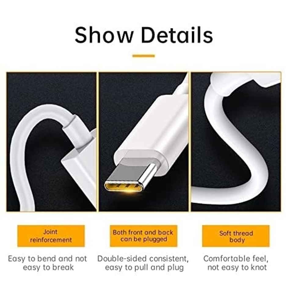 Sounce Realme Original 80W SuperVooc/Dart USB to Type C, Fast Charging Cable - White