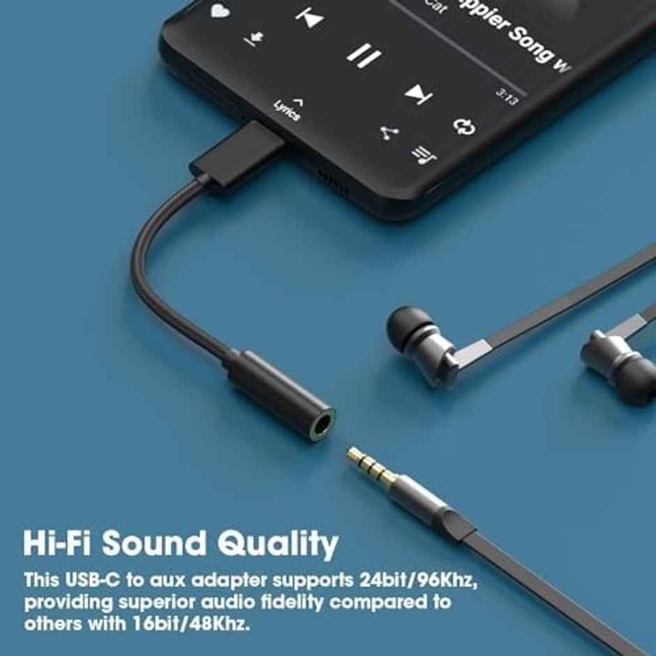 Sounce USB Type-C to 3.5 mm Headphone Jack Adapter for Samsung Galaxy S8- S9-S10-S20-S21 & More, Black