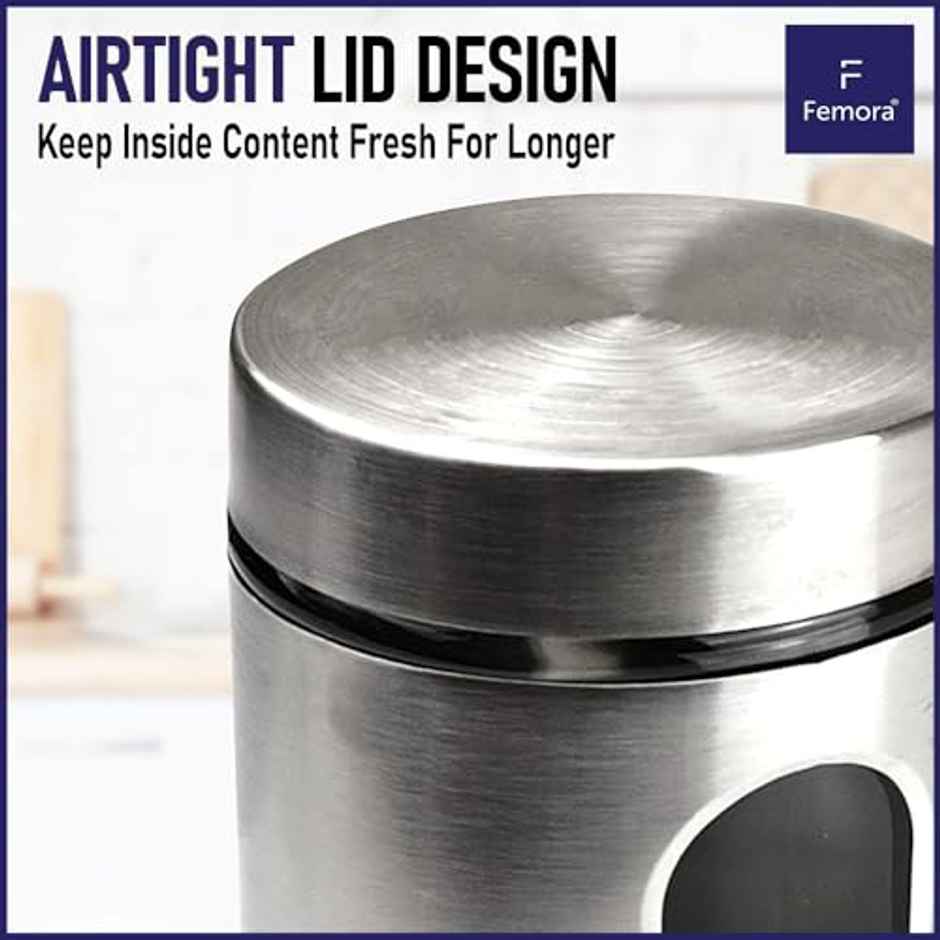 Femora Kitchen Storage Jars Steel Body With See Through Window Jar | 1300 ml | Pack Of 1
