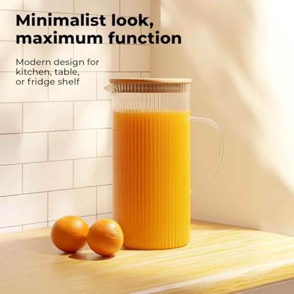 Lifelong Glass Jug | 1.4 L | Bamboo Lid | For Water, Milk, Juice & Lassi