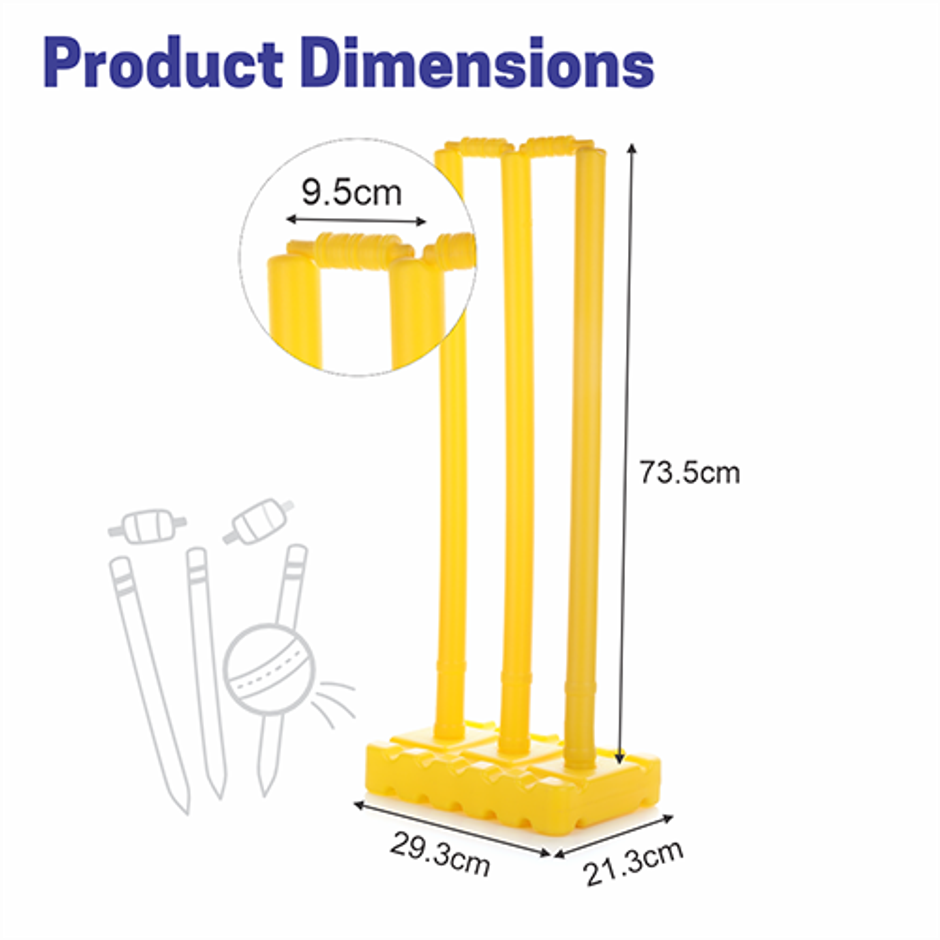 Aditi Toys Big Cricket Stumps Kit - 3 Stumps, 2 Bails & Stand for Kids, Indoor & Outdoor, Above 5Y+