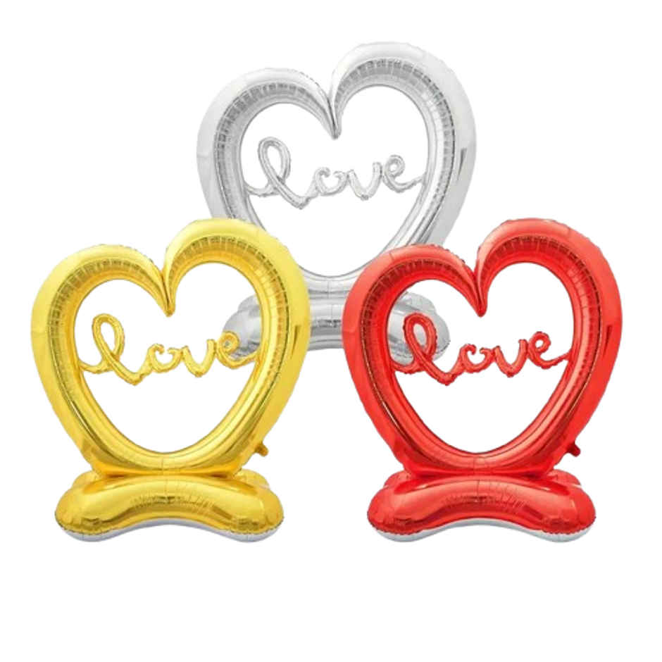 58 Inch Stand Hollow Out Love Heart-Shaped Balloon | Colour May Vary | Chrome