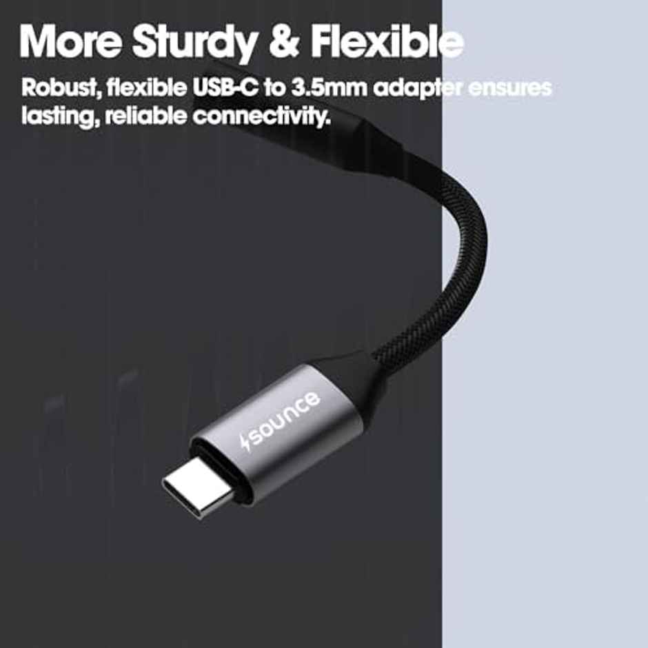 Sounce Type - C To 3.5 mm Female Adapter | Type C Headphone Audio Jack Cable Cord Hi-Fi Dongle - Grey