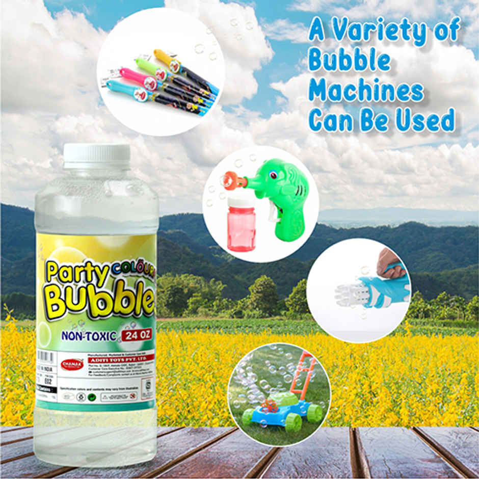 Aditi Toys 750ml Colourful Bubble Liquid Solution Bottle Refill for Guns & Cameras -Age 3+, Pack of 2