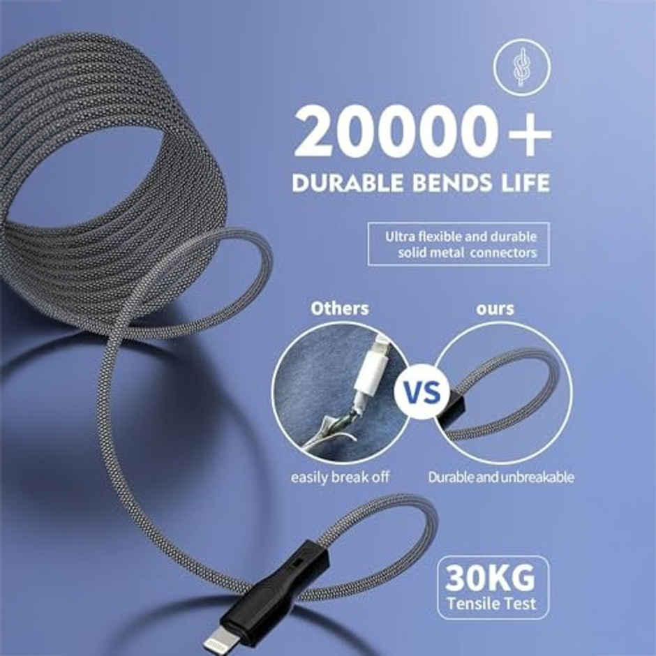 SOUNCE USB to Lightning Magnetic Coiled Cable | 65W / 3.1A PD Fast Charging Cord | 1 m - Black