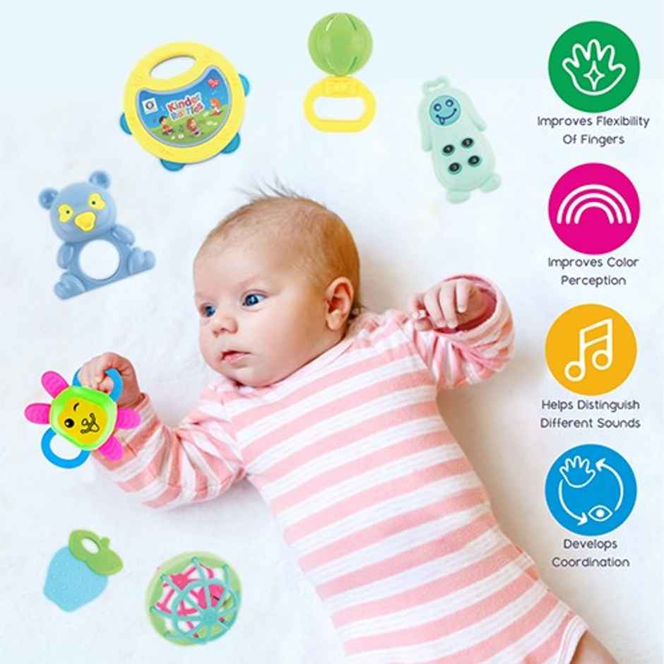 Aditi Toys 8-Piece Baby Rattle Set - Safe, Colourful, 100% BPA Free, Non-Toxic, Infant Grab, Age 0 -6M