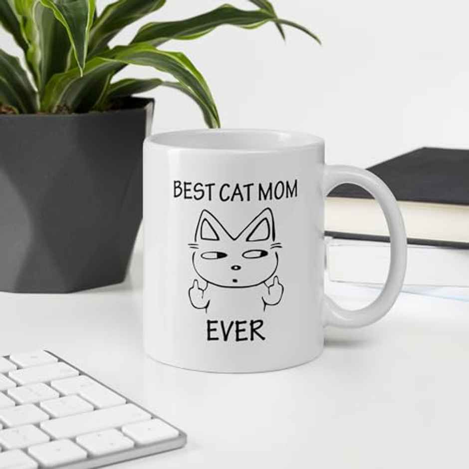 Kooltech Best Cat Mom Ever Printed White Coffee And Tea Ceramic Mug - 11Oz/325 ml