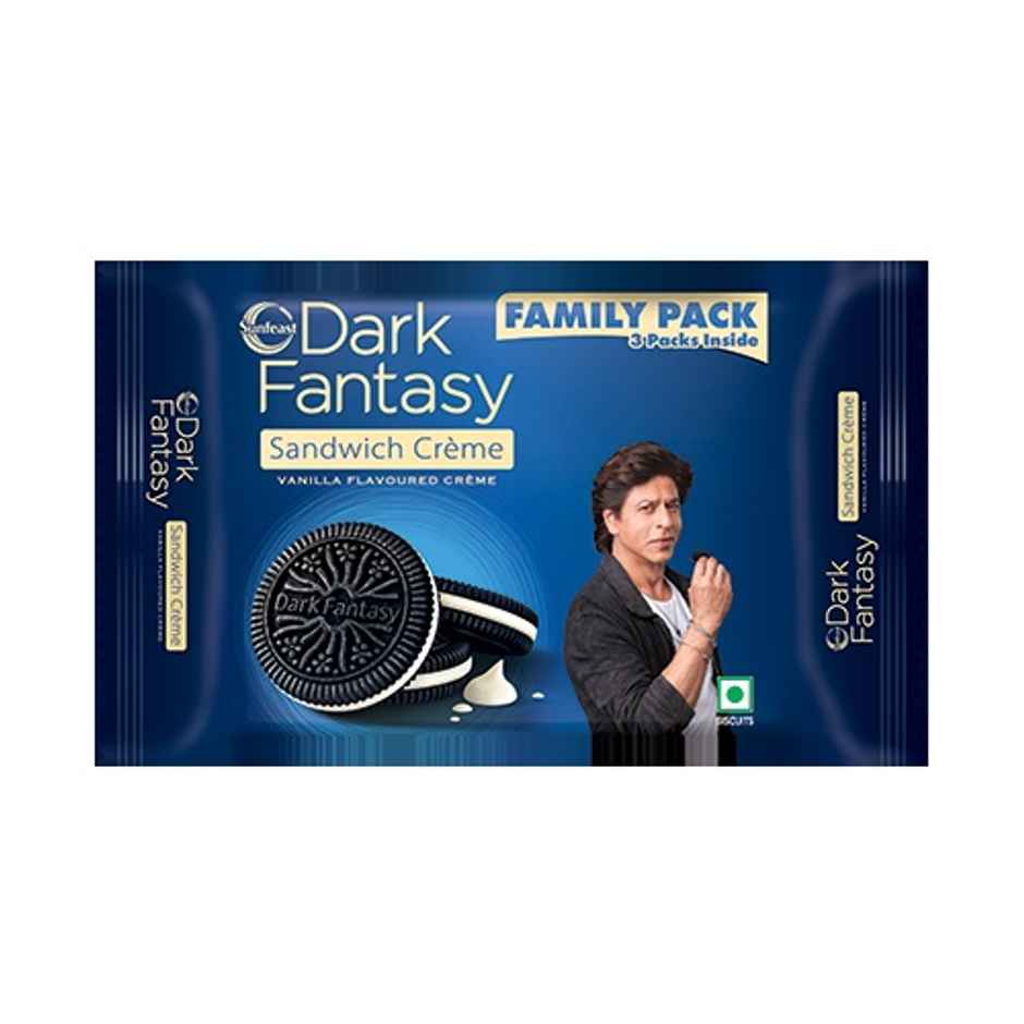 Sunfeast Dark Fantasy Vanilla Creme, Dark Crunchy Biscuit with Smooth Vanilla Creme
