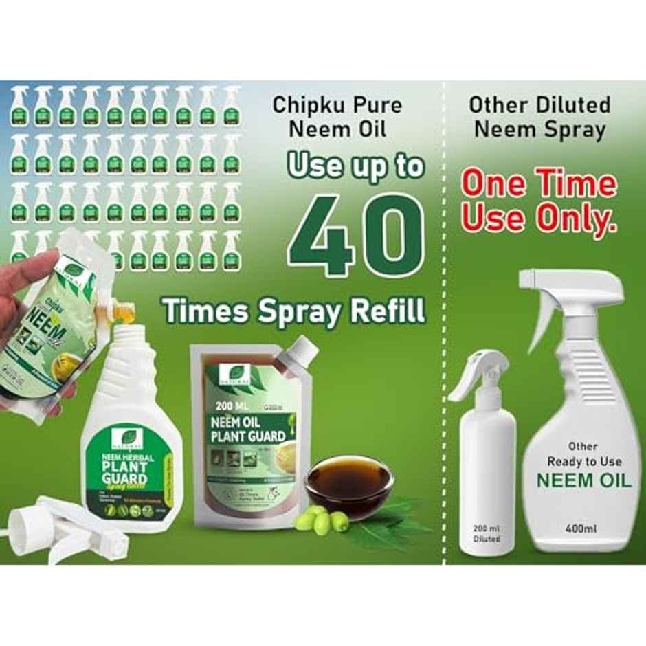 Chipku Pure Cold Pressed Water Soluble Neem Oil 200Ml With Empty Spray Bottle