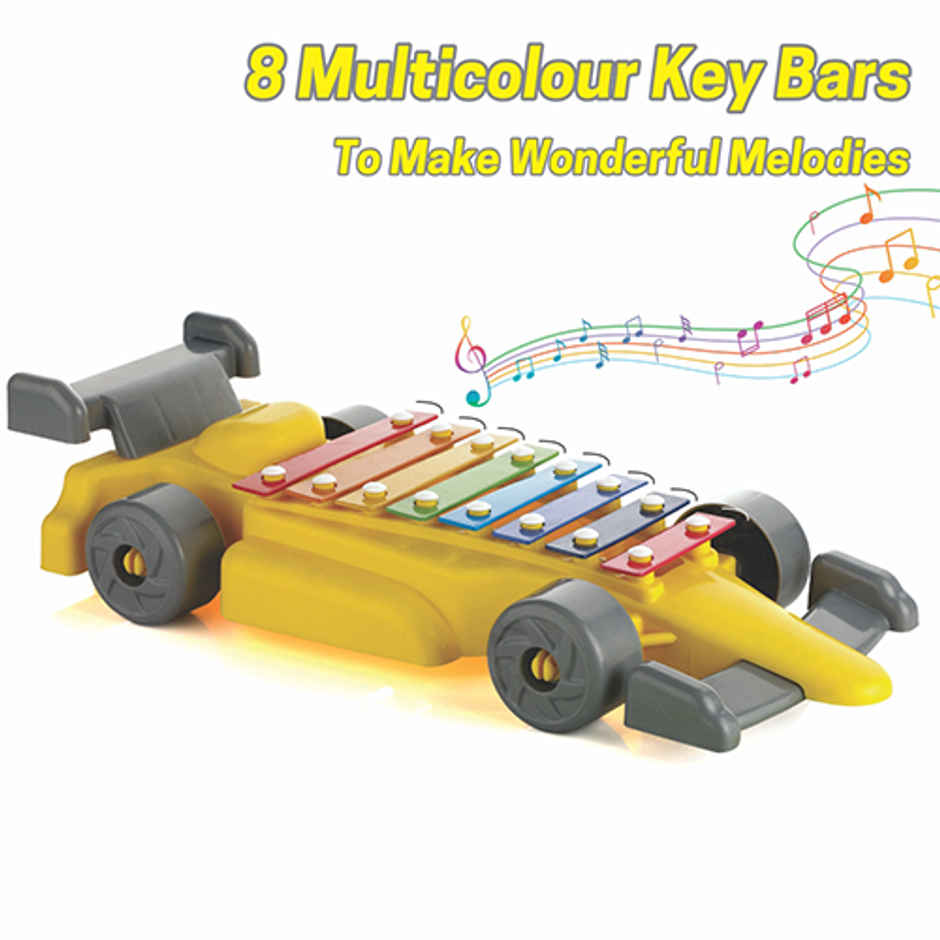 Aditi Toys Plastic Car Xylophone with 8 Metal Nodes, Xylophone Toy Car for Kids | 3 Yrs + | Yellow