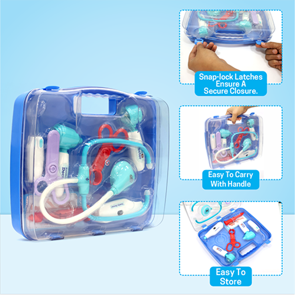 Aditi Toys Transparent Doctor Set Briefcase | 9 Pcs LED Pretend Play Medical Kit for Kids | 3+ years