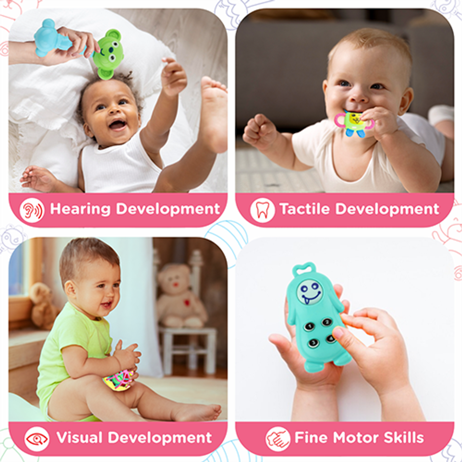 Aditi Toys 8-Piece Baby Rattle Set - Safe, Colourful, 100% BPA Free, Non-Toxic, Infant Grab, Age 0 -6M