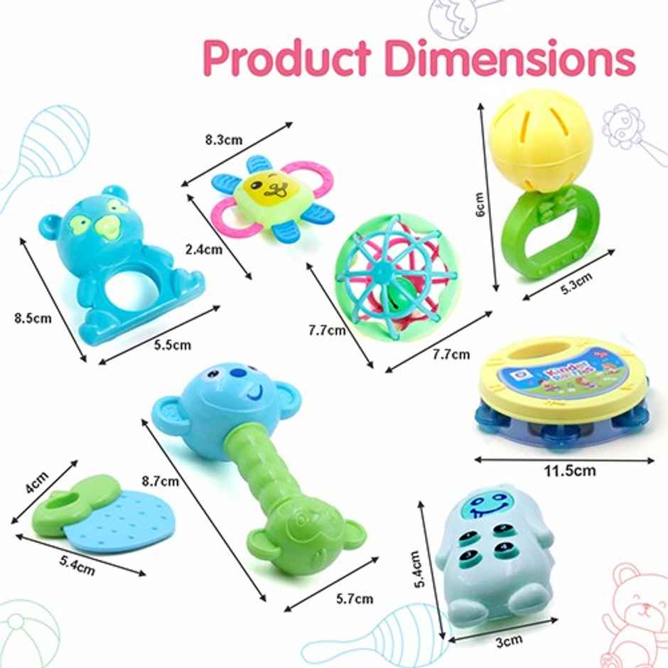 Aditi Toys 8-Piece Baby Rattle Set - Safe, Colourful, 100% BPA Free, Non-Toxic, Infant Grab, Age 0 -6M