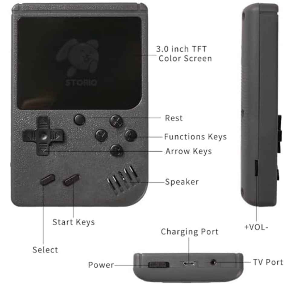 Storio Rechargeable Pocket Video Game For Kids 400 In 1 Retro Game Box | Black