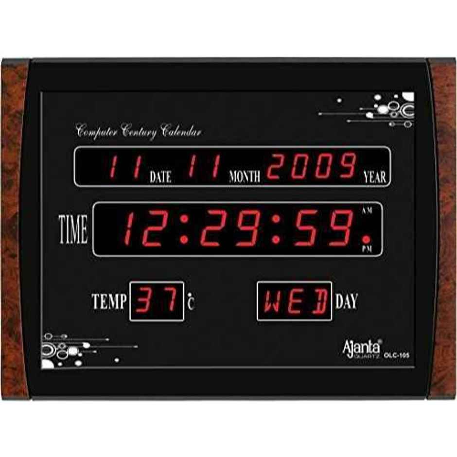 Ajanta Quartz Digital Red LED Wall Clock - OLC-105 | 39.6 x 29.6 x 3.5 cm | Plastic