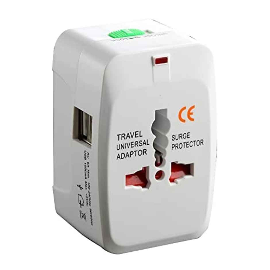 Basics IND Universal Travel Adapter,2.4 A Multi-pin Wall Charger for Mobile with Detachable Cable - White