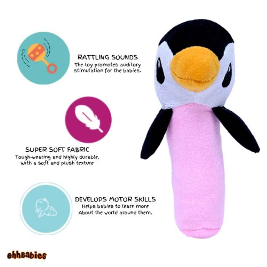 Ohhbabies Yellow Lion With Pink Penguin Baby Rattle Toy
